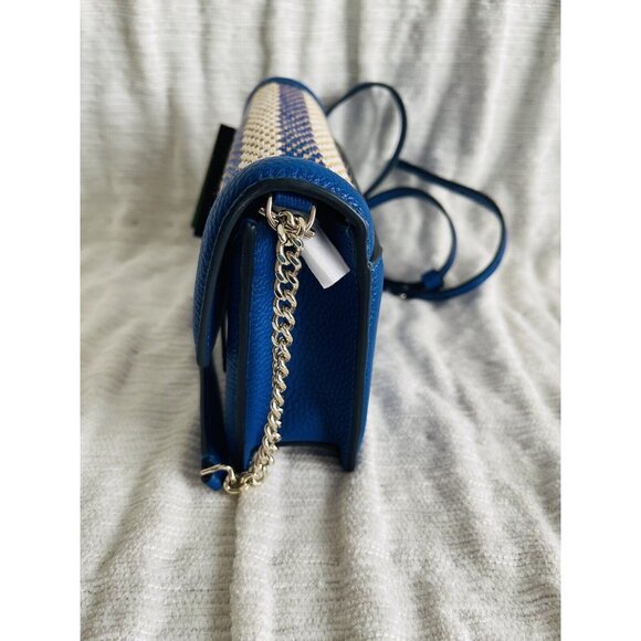 NWT kate spade new york Knott Leather Striped Woven Straw Crossbody Bag - Picture 4 of 7